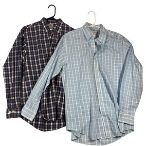 Lot of 2‎ Brooks Brothers 346 Mens Plaid Button Down Shirts Blue Slim Fit Sz M